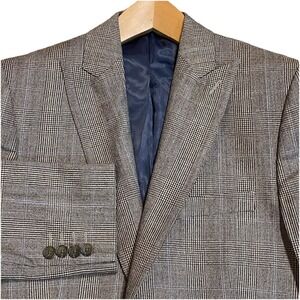 Stafford Wool Tweed Blazer 38R Brown Plaid Peak Lapel Slim Business Casual